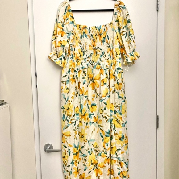 Gap Linen-Blend Puff Sleeve Midi Dress in Yellow Floral - Picture 4 of 7